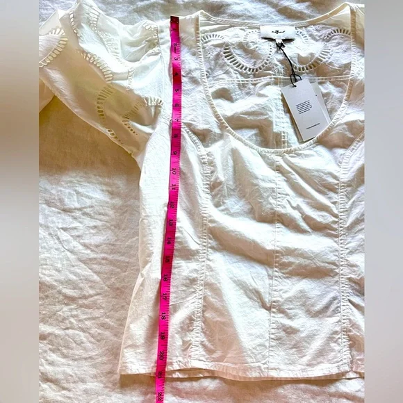 NWT 7 For All Mankind Women Cotton Balloon Sleeves Eyelet Top White Size S - Picture 11 of 15